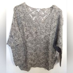Marled Pointelle Knit Batwing Sweater